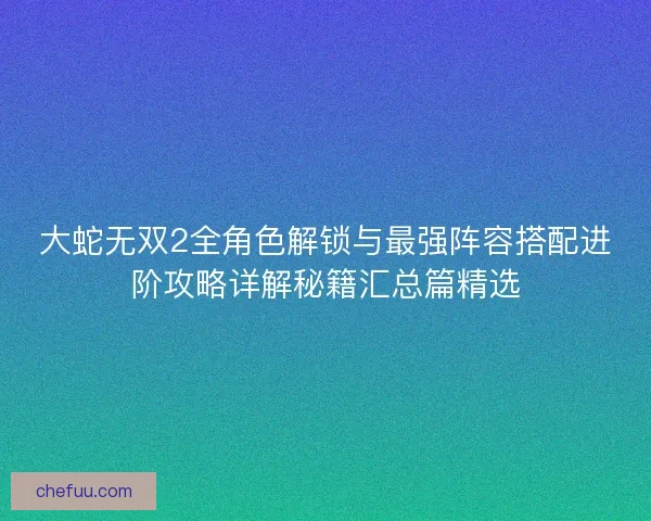 大蛇无双2全角色解锁与最强阵容搭配进阶攻略详解秘籍汇总篇精选